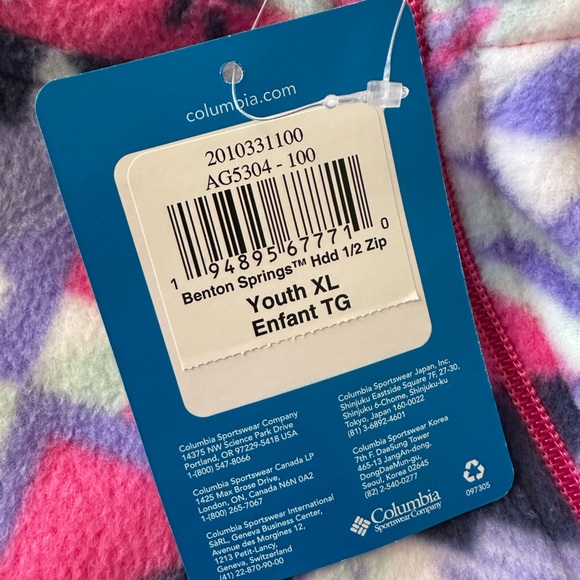 Columbia Kids' Geometric 1/2 zip Fleece Jacket - Pink, Purple, and Blue size XL - Picture 7 of 8